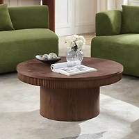 Streamdale Furniture Walnut Round Coffee Table with Ribbed Wave Trim