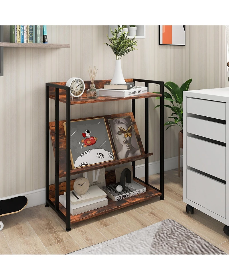 Gymax 3-Tier Industrial Bookshelf Storage Shelf Display Rack with Adjustable Shelves