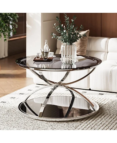Streamdale Furniture Modern Glass Coffee Table, 2-Tier