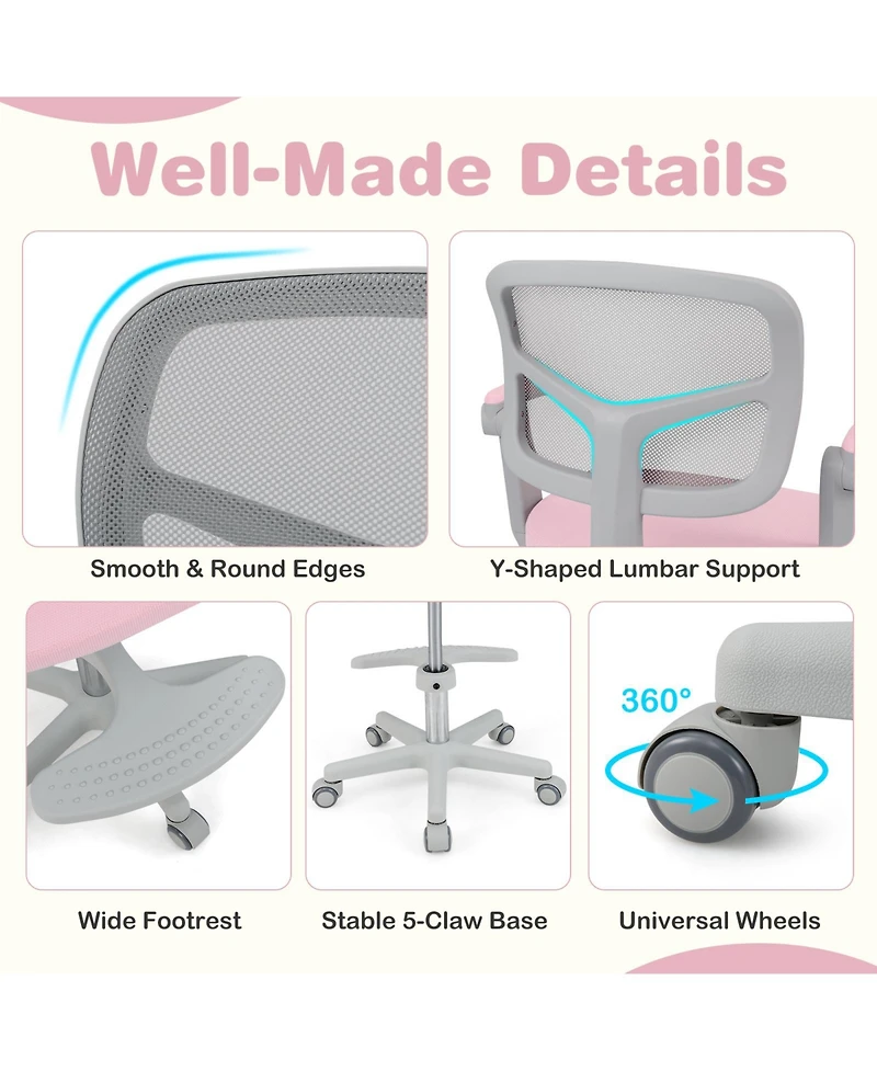 Sugift Kids Desk Chair Children Study Chair with Adjustable Height Armrest and Footrest