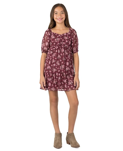 Speechless Girls' 7-16 Puff-Sleeve Tiered Knee Dress