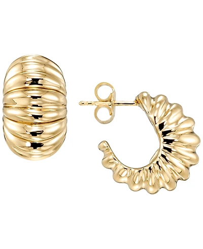Italian Gold Shrimp Chunky C Shape Hoop Earrings in 10k Yellow Gold