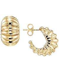 Italian Gold Shrimp Chunky C Shape Hoop Earrings in 10k Yellow Gold