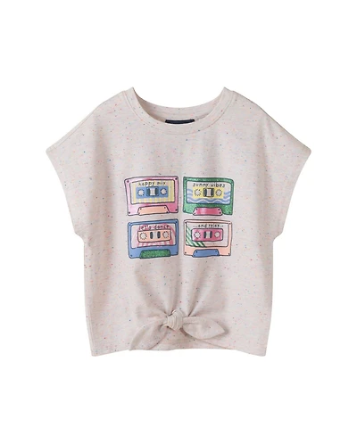 Andy & Evan Big Girls White Cassette Tie Front Graphic Tee