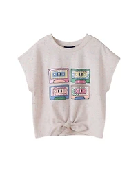 Andy & Evan Big Girls White Cassette Tie Front Graphic Tee