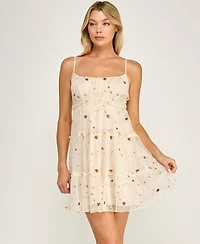 Row A Juniors' Embroidered Sleeveless Mesh Dress