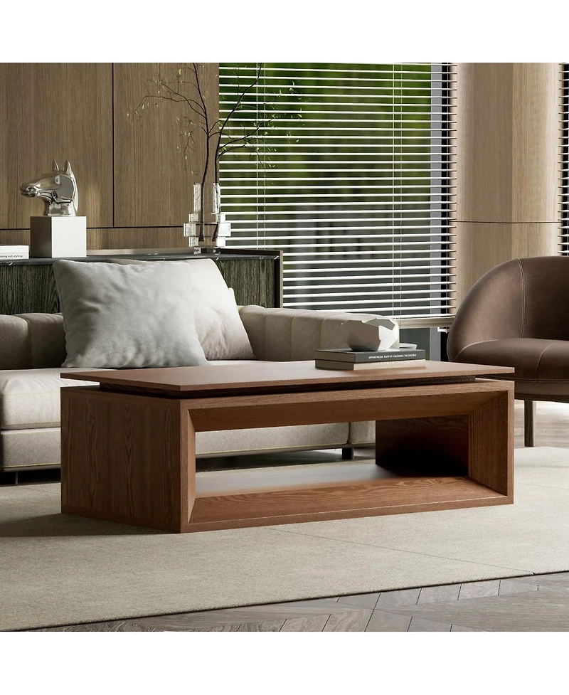Streamdale Furniture Walnut Lift-Top Coffee Table with Storage and Adjustable Height