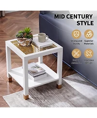 Streamdale Furniture Modern 2-Layer Glass End Table with Metal Frame
