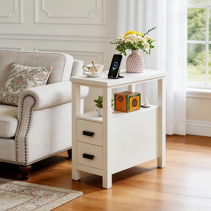 Streamdale Furniture Rustic End Table Charging Station and 2 Drawers