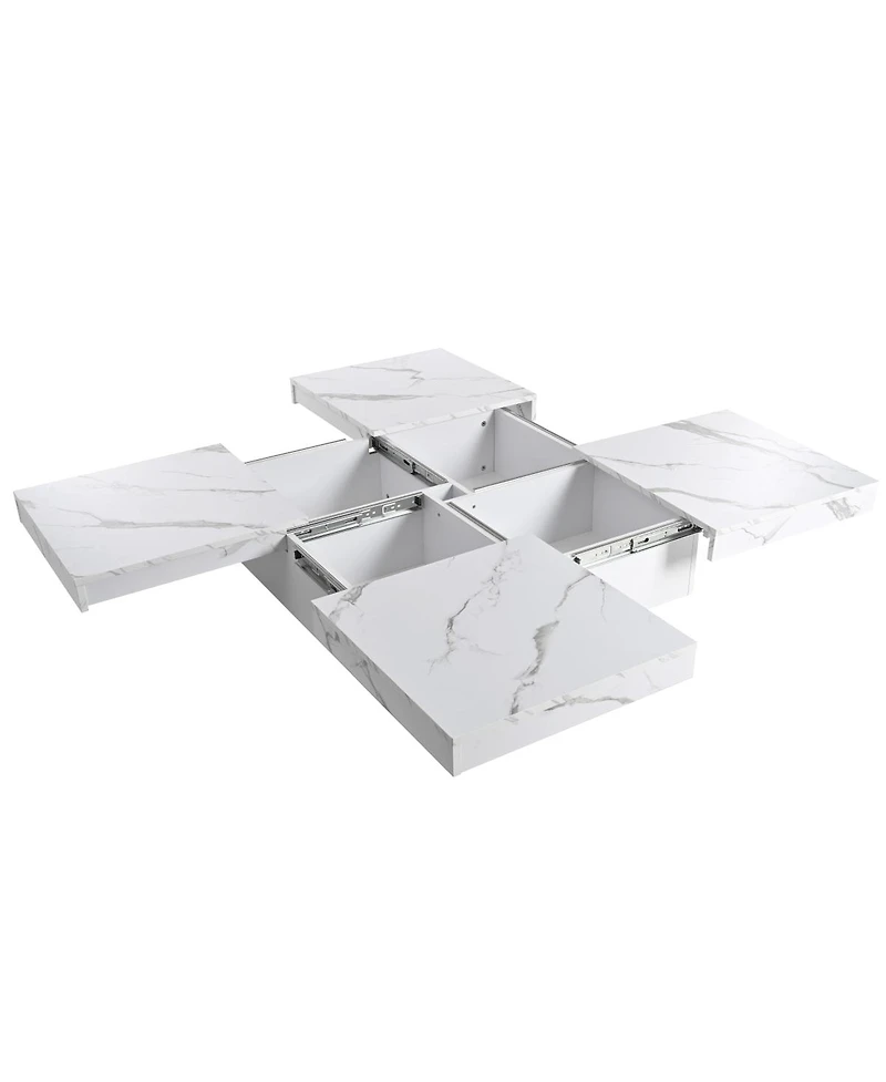 Streamdale Furniture Square Marble Veneer Coffee Table Sliding Top with Storage
