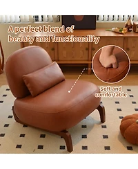 Rainsken Pu Leather Accent Chair, Comfy Reading Chair, Cute Living Room Chair with Solid Wood Legs and Soft Cushion for Bedroom, Balcony