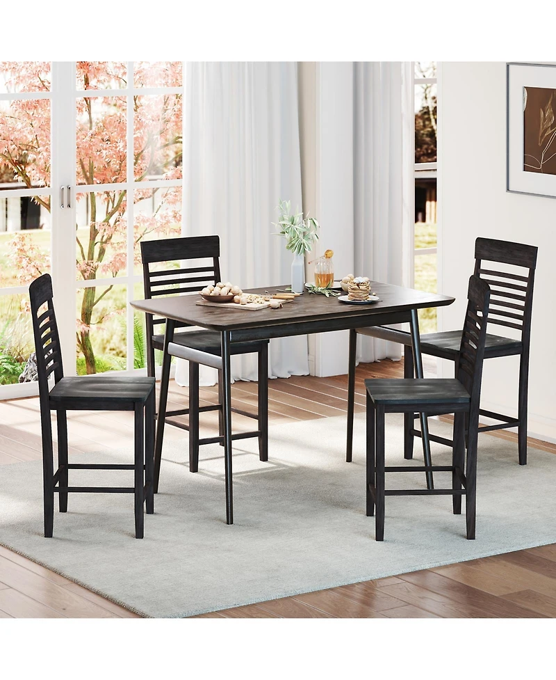 Sugift Dining Chair Set of 2 with Footrests and Solid Wood Frame