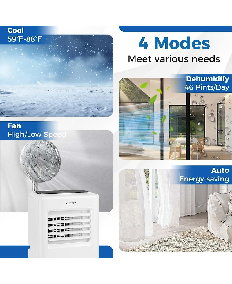 Costway 6500 Btu Portable Air Conditioner 3 in 1 Air Cooler with Fan and Dehumidifier