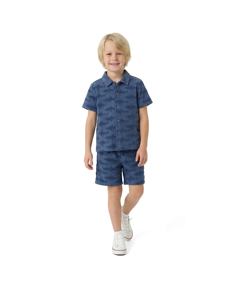 Andy & Evan Big Boys Shark Reverse Jacquard Button down Set