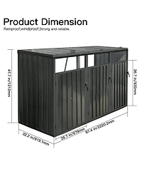 Mondawe Outdoor Metal Garbage Bin Shed For 3 Trash Cans, Lockable Storage Shed With Lift Lid
