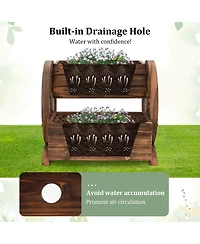 Sugift 2-Tier Raised Garden Bed Rustic Wood Wagon Shape With Drainage Holes And Wheels