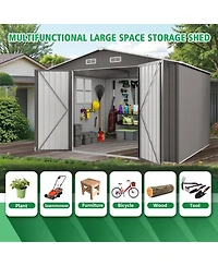 Mondawe 10 x 12 Ft Outdoor Metal Storage Shed with Double Door and Windows, Waterproof Garden Tool Shed