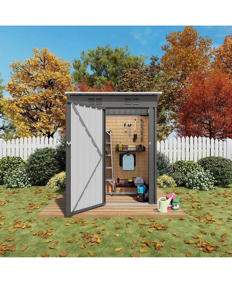 Mondawe 5 x 3 Ft Outdoor Metal Storage Shed with Lockable Door, Compact Garden Tool Shed with Pitched Roof