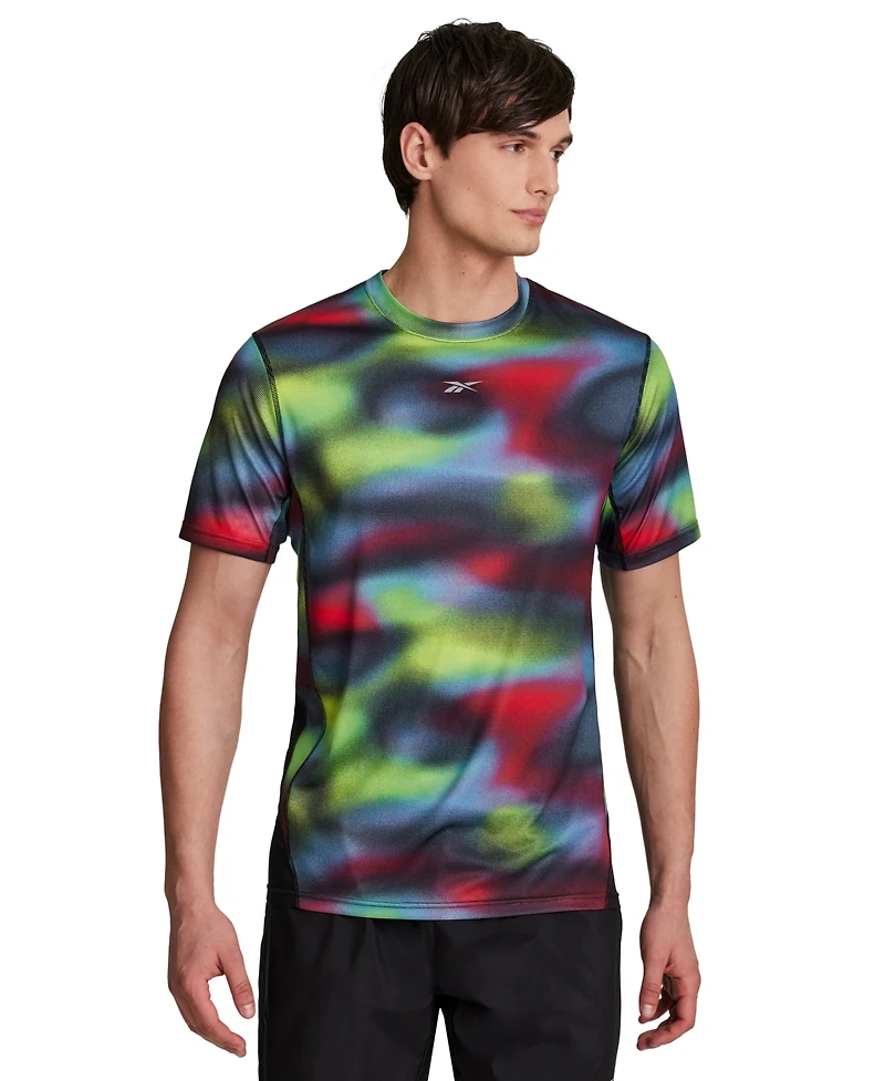 Reebok Men's Run Distort All Over Print Speed Crewneck T-Shirt