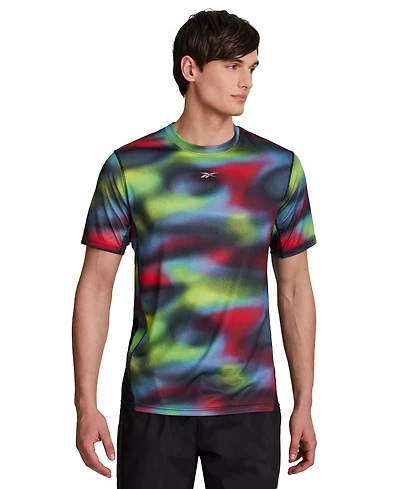 Reebok Men's Run Distort All Over Print Speed Crewneck T-Shirt