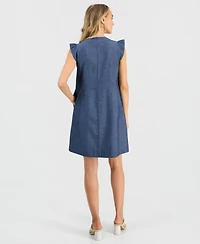 Robbie Bee Women's V-Neck Pintuck Shift Dress