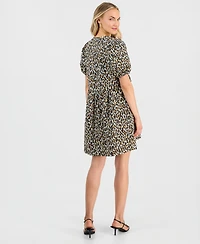 Robbie Bee Women's Printed Puff-Sleeve Cotton Mini Dress