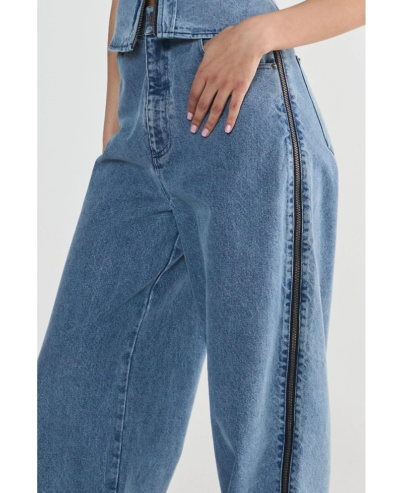 Nasty Gal Women's Zip Seam Detail Straight Leg Denim Jeans