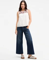 Lucky Brand Women's Embroidered-Yoke Lace-Inset Top