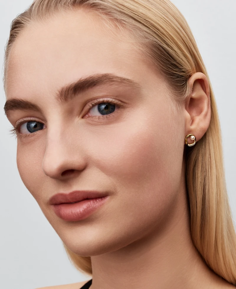 Pandora Pave Circle Treated Freshwater Cultured Imitation Pearl Stud Earrings