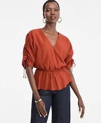 I.n.c. International Concepts Women's Short-Sleeve Faux Wrap Peplum Top, Macy's Exclusive