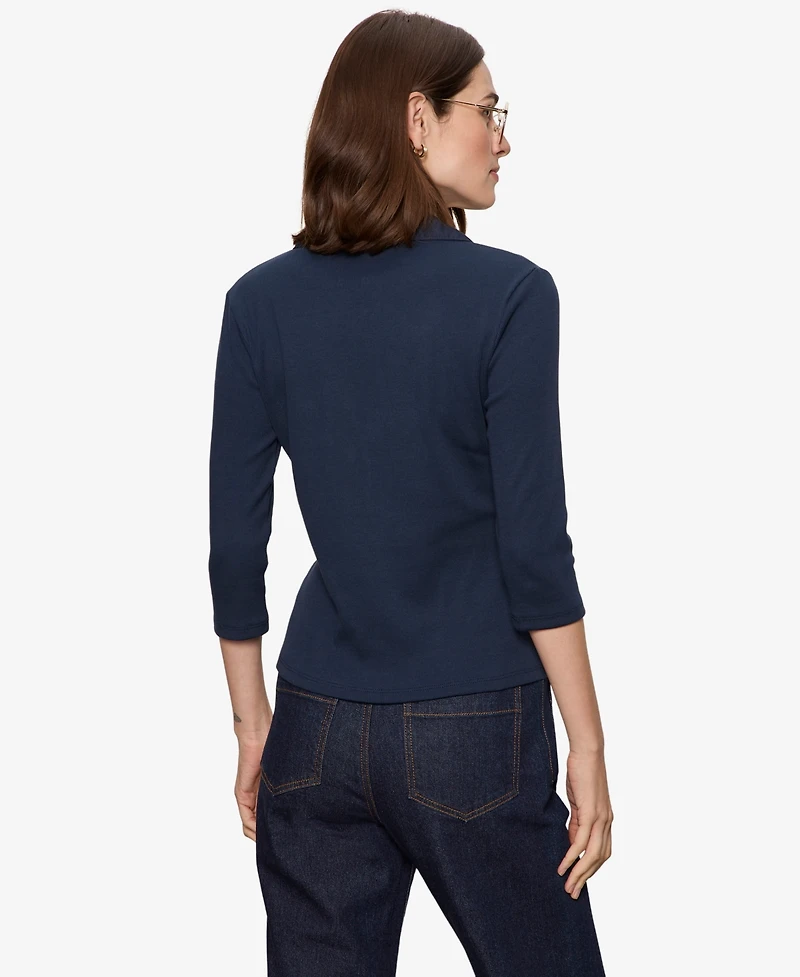 Sanctuary Petite Cotton-Blend Echo Button-Front Top