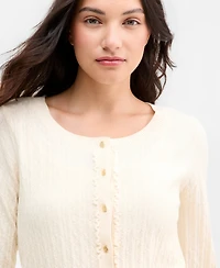 Liverpool Los Angeles Women's Long-Sleeve Button-Front Ruffle Cardigan