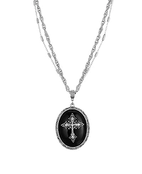 Symbols of Faith Pewter Cross Oval Onyx 18" Necklace