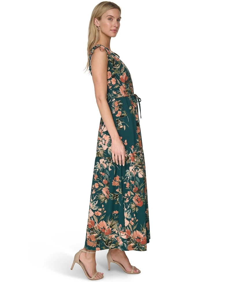 Calvin Klein Women's V-Neck Drawstring Waist Midi Dress