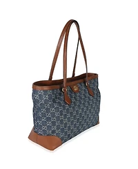 Pre-Owned Gucci Blue New Denim Gg Monogram Dollar Calfskin Medium Ophidia Shopping Tote
