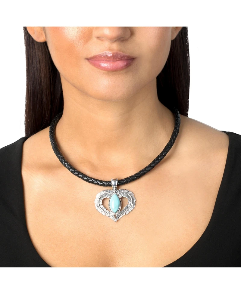 American West Jewelry Sterling Silver Kingman Turquoise Feather Heart Pendant Enhancer