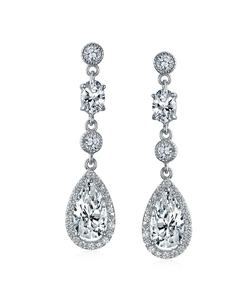 Bling Jewelry Cocktail Fashion Bridal Fashion Cubic Zirconia Halo Cz Large Statement Teardrop Chandelier Earrings