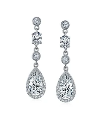 Bling Jewelry Cocktail Fashion Bridal Fashion Cubic Zirconia Halo Cz Large Statement Teardrop Chandelier Earrings