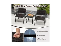 Lucky One 3 Piece Patio Wicker Bistro Set with Quick Dry Foam Cushions Glass Table