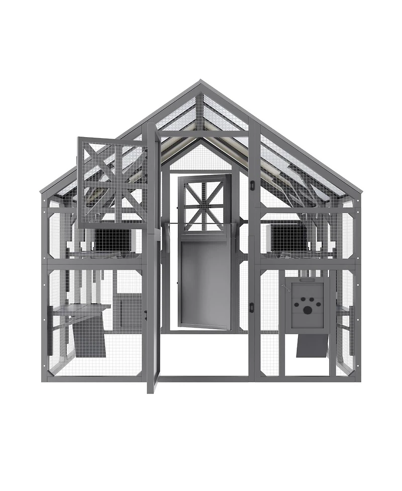 6thdruple Extra Large Outdoor Cat House, Walk-In Catio with Roof, Bridges, Platforms, Boxes