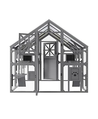 6thdruple Extra Large Outdoor Cat House, Walk-In Catio with Roof, Bridges, Platforms, Boxes