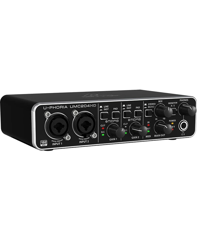 Behringer U-Phoria UMC204HD Audiophile 2x4 Usb Audio/Midi Interface with Midas Mic Preamplifiers, 24-Bit/192kHz Resolution