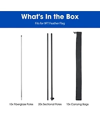 InstaHibit 10 Pack 9ft Feather Flag Pole Kit with Cross Base Stand and Weight Bag