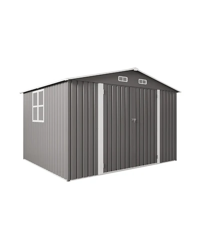 Mondawe 10 x 8 Feet Outdoor Metal Storage Shed with Double Door, Window and Vent, Lockable Garden Tool Shed