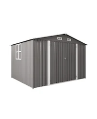Mondawe 10 x 8 Feet Outdoor Metal Storage Shed with Double Door, Window and Vent, Lockable Garden Tool Shed