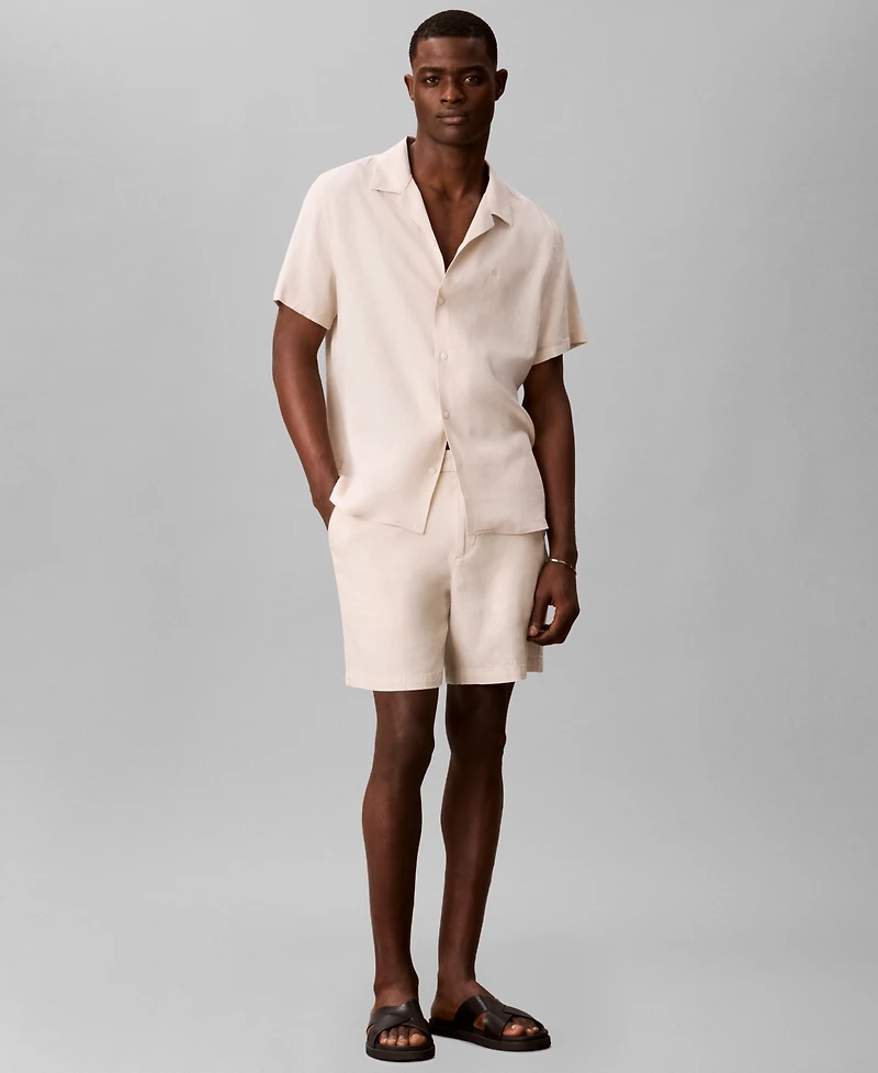 Calvin Klein Men's Straight Linen Blend Elastic Waistband Shorts