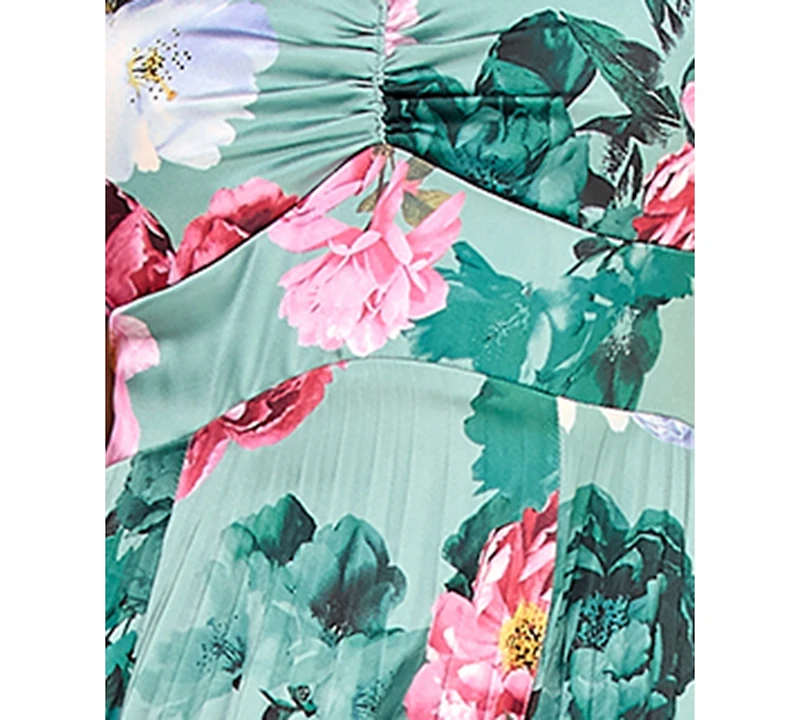 Katia Rae Juniors' Floral Tie-Back Pleated Dress