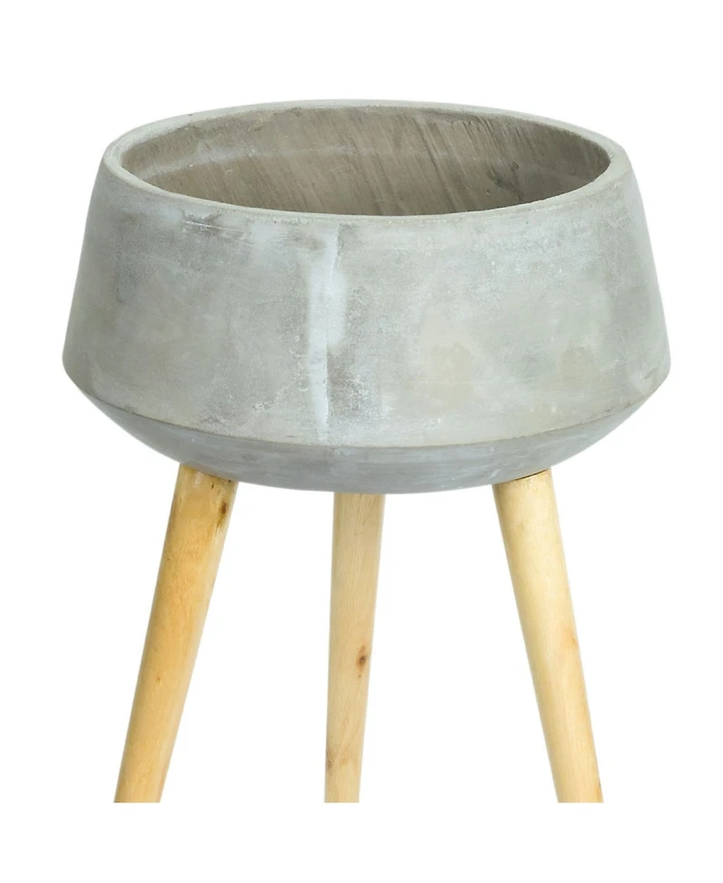 Slickblue Cement Bowl Planter With Wood Legs 17.5"h