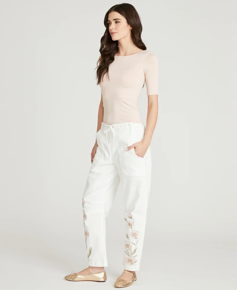 Driftwood Women's Twyla Barrel Floral Embroidered Jeans