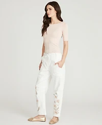 Driftwood Women's Twyla Barrel Floral Embroidered Jeans